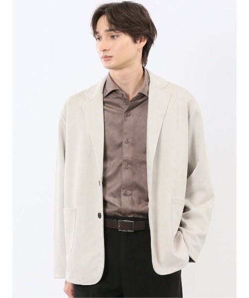 m.f.editorial(エムエフエディトリアル)の「【ストレッチ ややゆったり】m.f.エディトリアルメンズ 起毛 2ボタン ジャケット(テーラードジャケット・メンズ・ライトグレー/ダークウッド・MEDIUM/LARGE/X-LARGE)」の2枚目の写真