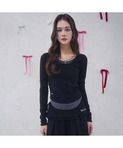 Vivacious(ビバシャス)の「Vive Fake Layered Tee_3Colors(Tシャツ/カットソー・レディース・ブラウン/ブラック/モカ・SMALL/MEDIUM)」の1枚目の写真