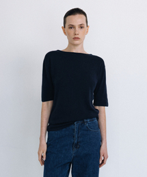 ボートネックハーフニット_NAVY