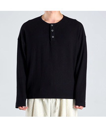 BUTTON SEOUL（ボタンソウル）の「エココージー ヘンリーネック ニットTシャツ (ブラック)（Tシャツ/カットソー）」