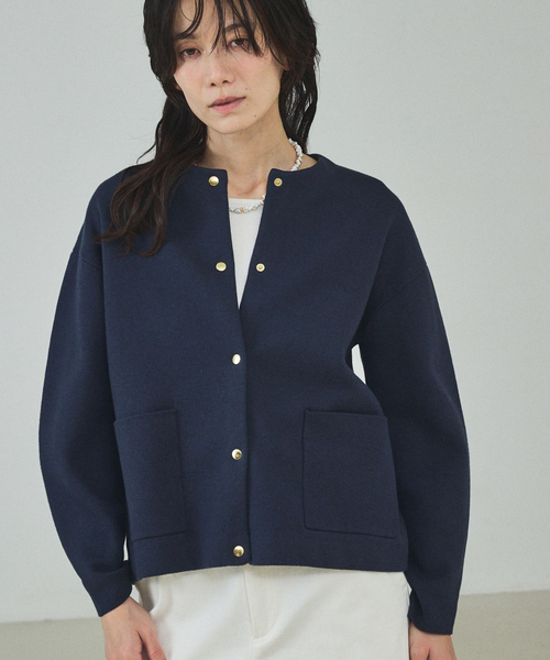 qualite(カリテ)の「ダブルフェイスニットカーデ/オフィスカジュアル/羽織り/春服(シャツ/ブラウス・レディース・ネイビー/オフホワイト・フリー)」の18枚目の写真