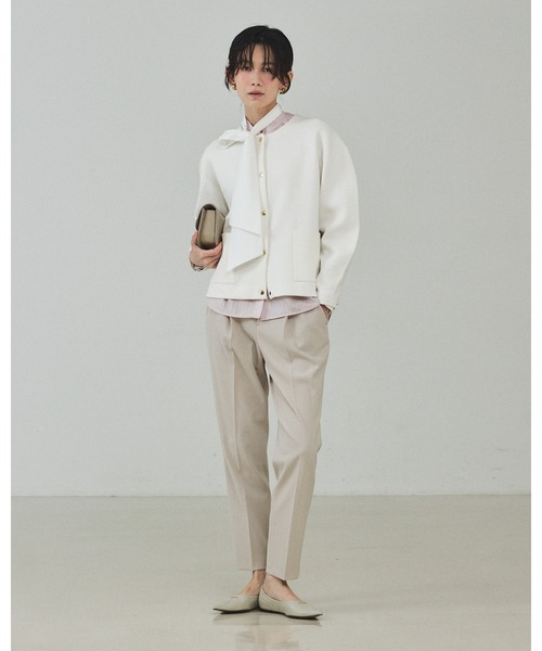 qualite(カリテ)の「ダブルフェイスニットカーデ/オフィスカジュアル/羽織り/春服(シャツ/ブラウス・レディース・ネイビー/オフホワイト・フリー)」の9枚目の写真