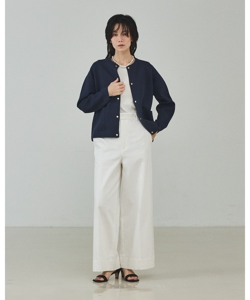 qualite(カリテ)の「ダブルフェイスニットカーデ/オフィスカジュアル/羽織り/春服(シャツ/ブラウス・レディース・ネイビー/オフホワイト・フリー)」の4枚目の写真