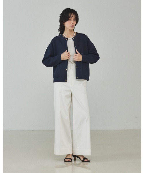 qualite(カリテ)の「ダブルフェイスニットカーデ/オフィスカジュアル/羽織り/春服(シャツ/ブラウス・レディース・ネイビー/オフホワイト・フリー)」の5枚目の写真