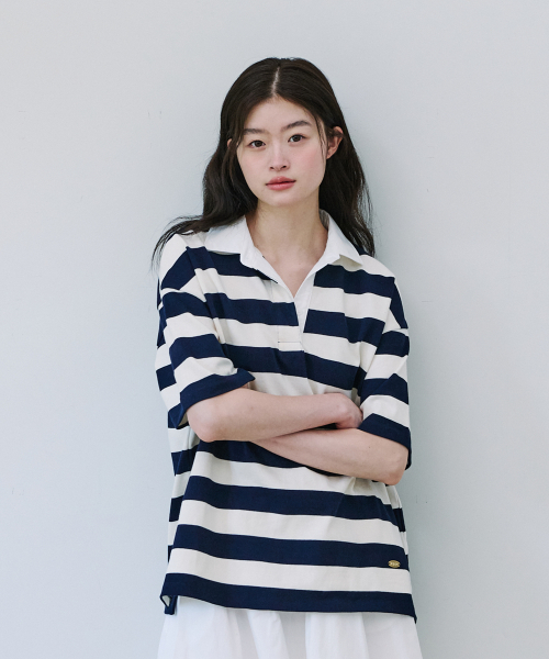 YUPPE(ヨッペ)の「STRIPE COLLAR T-SHIRT_IVORY(ポロシャツ・レディース・その他・FREE)」の1枚目の写真