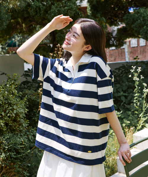 YUPPE(ヨッペ)の「STRIPE COLLAR T-SHIRT_IVORY(ポロシャツ・レディース・その他・FREE)」の2枚目の写真