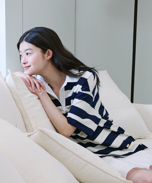 YUPPE(ヨッペ)の「STRIPE COLLAR T-SHIRT_IVORY(ポロシャツ・レディース・その他・FREE)」の3枚目の写真