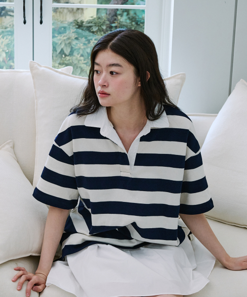 YUPPE(ヨッペ)の「STRIPE COLLAR T-SHIRT_IVORY(ポロシャツ・レディース・その他・FREE)」の5枚目の写真