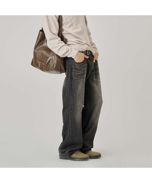 THE-ABON(エイボン)の「イチワイドブーツカットブラック(デニムパンツ・メンズ・ブラック・LARGE/SMALL/MEDIUM)」の1枚目の写真