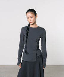 THREE TO EIGHTY（スリートゥエイティー）の「リブパネルクルーネックトップ チャコール（Tシャツ/カットソー）」