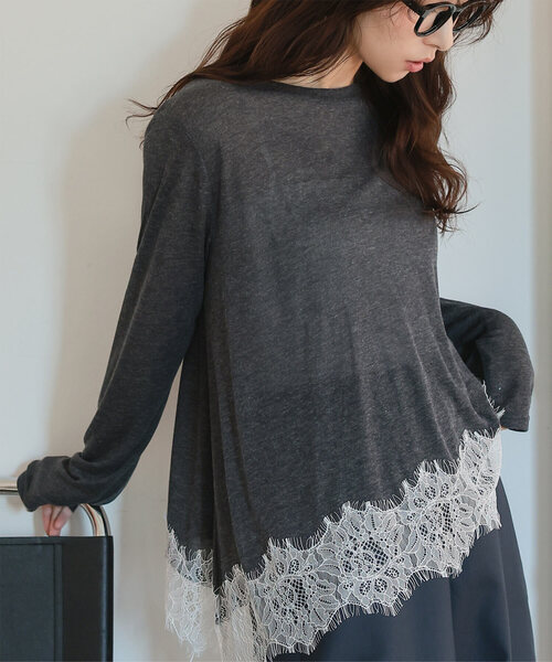 裾レースシアートップス（Tシャツ/カットソー）｜KOBE LETTUCE