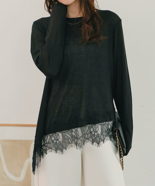 裾レースシアートップス（Tシャツ/カットソー）｜KOBE LETTUCE