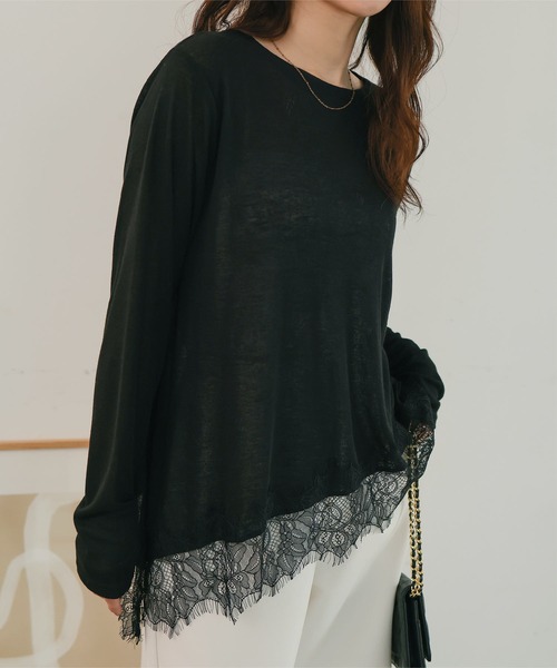 KOBE LETTUCE(コウベレタス)の「裾レースシアートップス(Tシャツ/カットソー・レディース・グレー系/オフホワイト/ホワイト系/チャコール/ブラック系/ブラック・M/M1)」の9枚目の写真