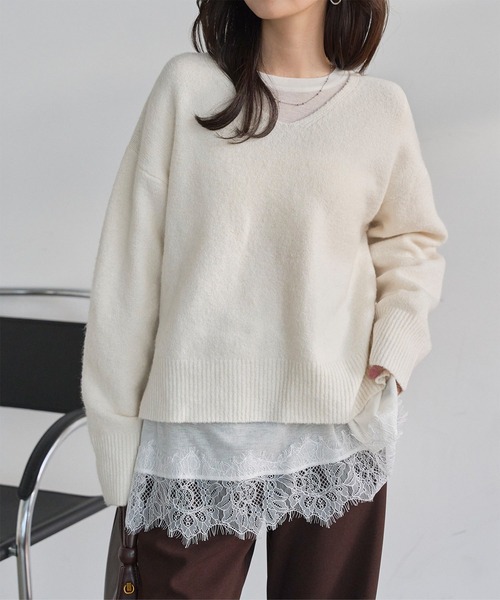 セール】裾レースシアートップス（Tシャツ/カットソー）｜KOBE LETTUCE