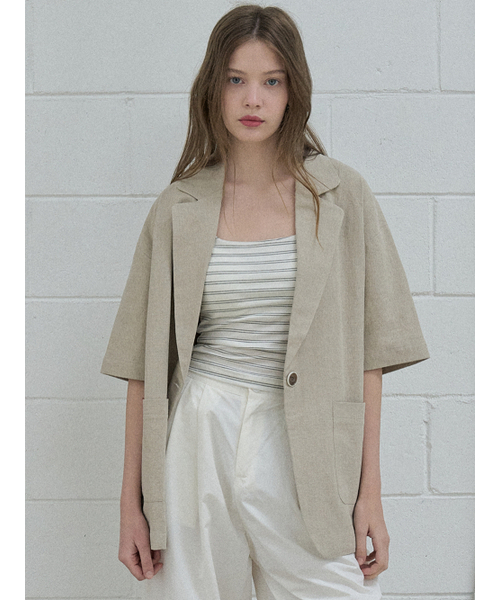 AVANT-G(アバン)の「Linen Overfit Basic Tailored Jacket - Beige(テーラードジャケット・レディース・その他・FREE)」の1枚目の写真
