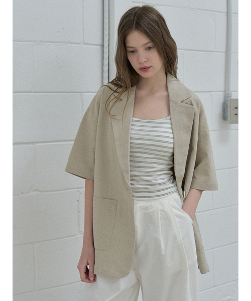 AVANT-G(アバン)の「Linen Overfit Basic Tailored Jacket - Beige(テーラードジャケット・レディース・その他・FREE)」の3枚目の写真