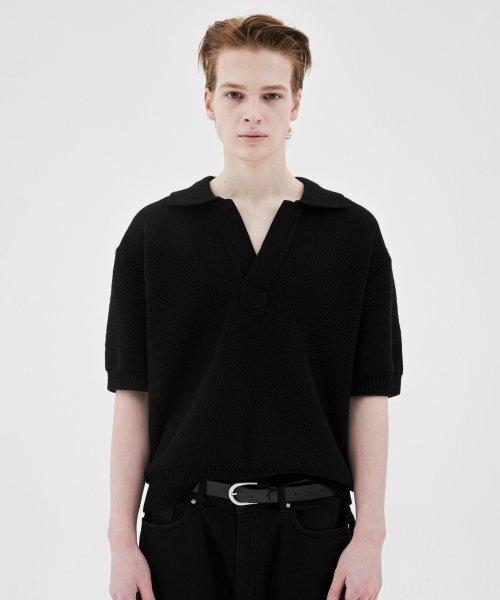 MUILL(ミュール)の「チャンキー クロップカラー ニット (ブラック)(ニット/セーター・メンズ・その他・LARGE)」の1枚目の写真