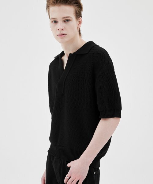 MUILL(ミュール)の「チャンキー クロップカラー ニット (ブラック)(ニット/セーター・メンズ・その他・LARGE)」の2枚目の写真