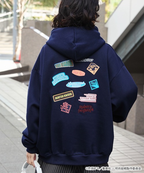 呪術廻戦(ジュジュツカイセン)の「【呪術廻戦】別注 プリント 刺繍 オーバーサイズ プルオーバー パーカー(パーカー・メンズ・オートミール/スミクロ/ネイビー・M/L)」の3枚目の写真