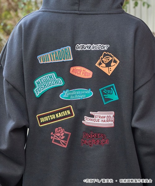 呪術廻戦】別注 プリント 刺繍 オーバーサイズ プルオーバー パーカー