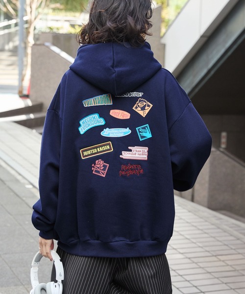 呪術廻戦】別注 プリント 刺繍 オーバーサイズ プルオーバー パーカー