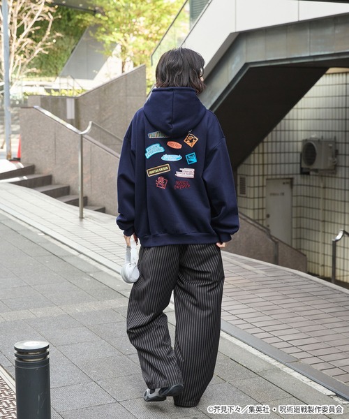 呪術廻戦】別注 プリント 刺繍 オーバーサイズ プルオーバー パーカー