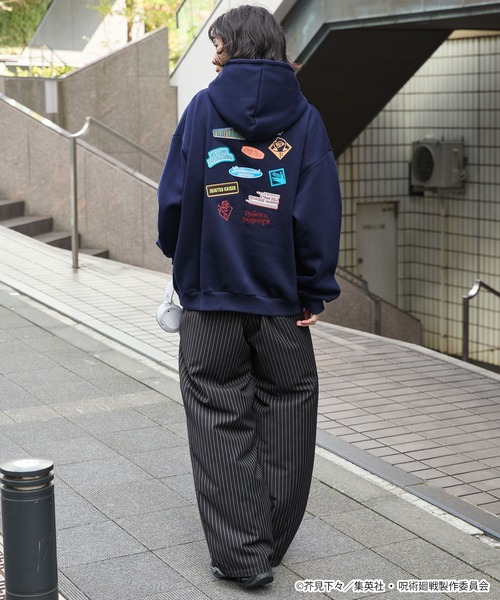 呪術廻戦】別注 プリント 刺繍 オーバーサイズ プルオーバー パーカー
