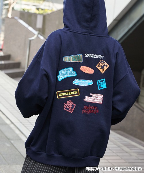 世田谷ベース正式装備品　絵夢英王　マスクパーカー　刺繍風ラバープリント 呪術廻戦】別注 プリント 刺繍 オーバーサイズ プルオーバー パーカー