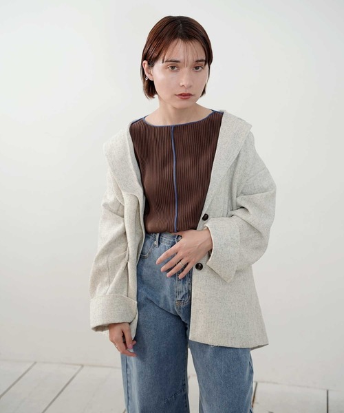 Bulue.(ブルー)の「【Bulue.】メロー配色プリーツトップス(Tシャツ/カットソー・レディース・ブラック/グレー/ベージュ/ブラウン/アイボリー・FREE)」の18枚目の写真