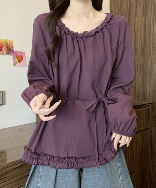 SallyLunn(サリーラン)の「ウエストマークギャザーフリルトップス(シャツ/ブラウス・レディース・パープル/ネイビー・MEDIUM/LARGE)」の9枚目の写真