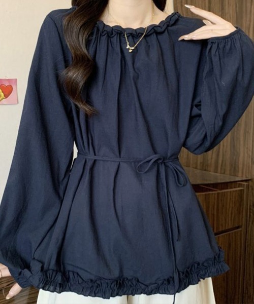SallyLunn(サリーラン)の「ウエストマークギャザーフリルトップス(シャツ/ブラウス・レディース・パープル/ネイビー・MEDIUM/LARGE)」の7枚目の写真