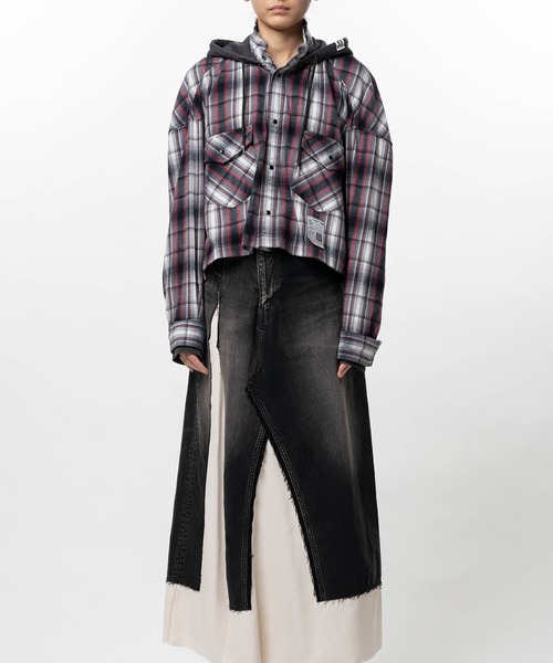 Maison MIHARA YASUHIRO(メゾンミハラヤスヒロ)の「Hoodie Combine Checkered Shirt(シャツ/ブラウス・レディース・ピンク/ブラック・36/38)」の4枚目の写真