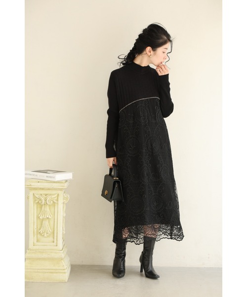 cawaii(カワイイ)の「(黒)ビジューラインが輝くレースベールミディアムワンピース(ワンピース・レディース・ブラック・FREE)」の5枚目の写真