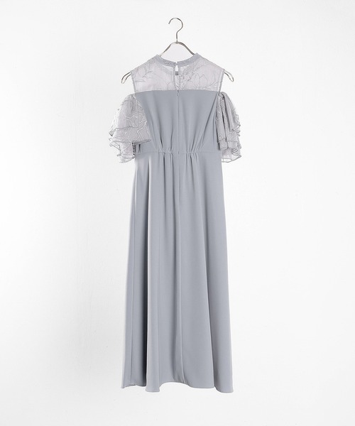 チュールラメ刺繍 オフショル Aラインワンピース ドレス 結婚式