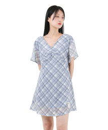 シフォンミニワンピースブルーチェック ONE SIZE