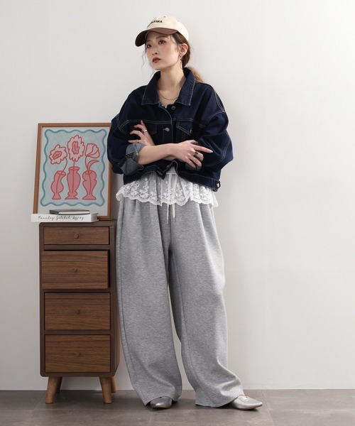 atONE（アットワン）の「スエットコクーンイージーパンツ セットアップ対応（スウェットパンツ・レディース・杢グレー/オートミール/ブラック・F）」の6枚目の写真