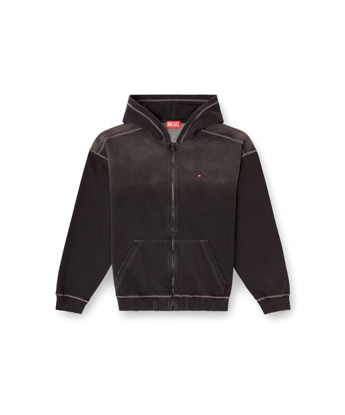 DIESEL ブラック フルジップ パーカー　春　S S-BOXT-ZIP-HOOD-DIV ジップアップパーカー｜ブラック｜メンズ｜DIESEL