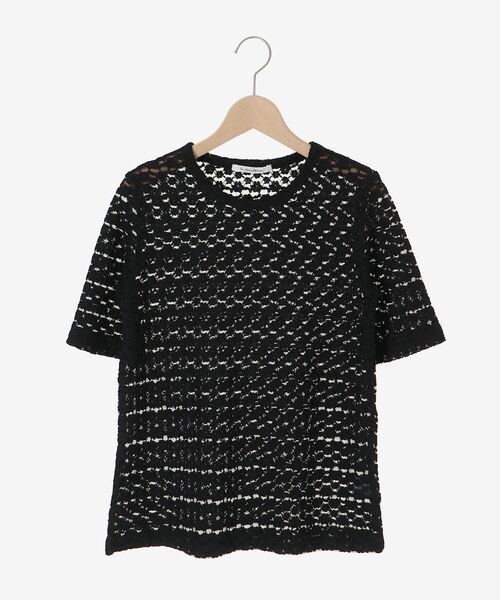 le.coeur blanc（ルクールブラン）の「《WEB限定アイテム》ストレッチレースハーフスリーブプルオーバー（Tシャツ/カットソー・レディース・オフホワイト/ブラック・38）」の3枚目の写真