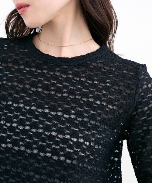 le.coeur blanc（ルクールブラン）の「《WEB限定アイテム》ストレッチレースハーフスリーブプルオーバー（Tシャツ/カットソー・レディース・オフホワイト/ブラック・38）」の7枚目の写真