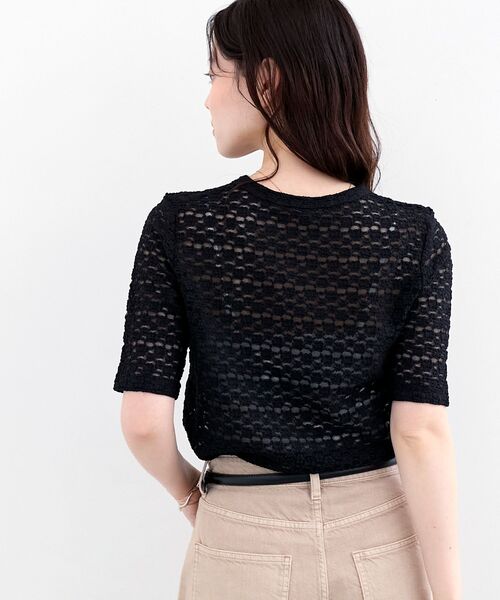 le.coeur blanc（ルクールブラン）の「《WEB限定アイテム》ストレッチレースハーフスリーブプルオーバー（Tシャツ/カットソー・レディース・オフホワイト/ブラック・38）」の8枚目の写真