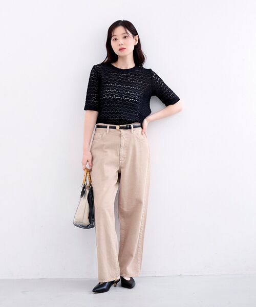 le.coeur blanc（ルクールブラン）の「《WEB限定アイテム》ストレッチレースハーフスリーブプルオーバー（Tシャツ/カットソー・レディース・オフホワイト/ブラック・38）」の9枚目の写真