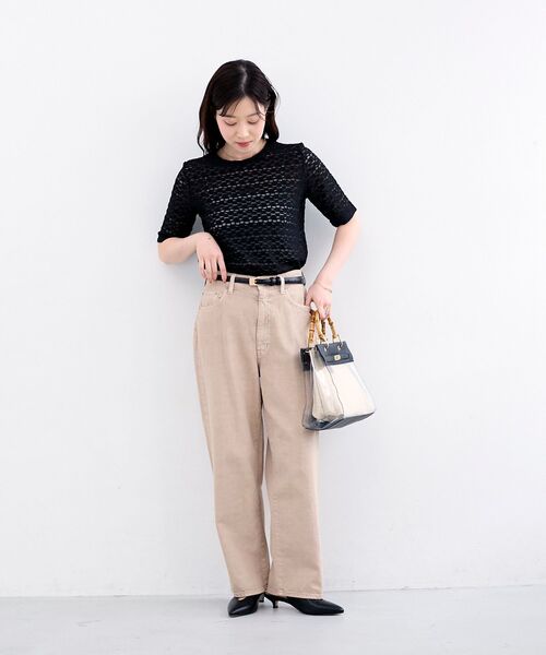 le.coeur blanc（ルクールブラン）の「《WEB限定アイテム》ストレッチレースハーフスリーブプルオーバー（Tシャツ/カットソー・レディース・オフホワイト/ブラック・38）」の11枚目の写真