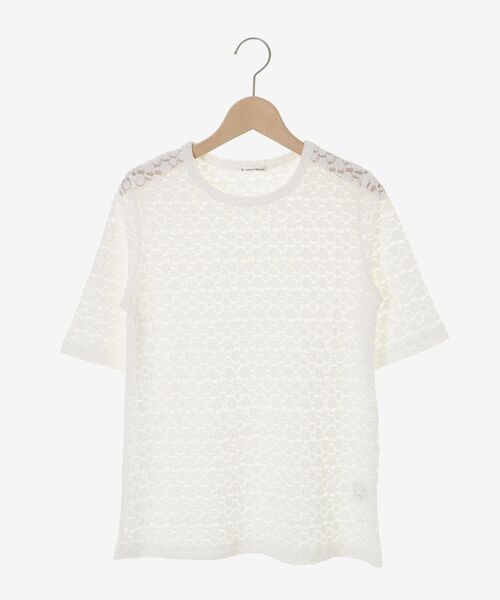 le.coeur blanc（ルクールブラン）の「《WEB限定アイテム》ストレッチレースハーフスリーブプルオーバー（Tシャツ/カットソー・レディース・オフホワイト/ブラック・38）」の15枚目の写真