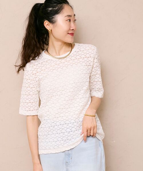 le.coeur blanc（ルクールブラン）の「《WEB限定アイテム》ストレッチレースハーフスリーブプルオーバー（Tシャツ/カットソー・レディース・オフホワイト/ブラック・38）」の16枚目の写真