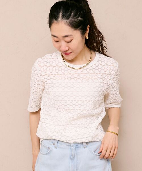 le.coeur blanc（ルクールブラン）の「《WEB限定アイテム》ストレッチレースハーフスリーブプルオーバー（Tシャツ/カットソー・レディース・オフホワイト/ブラック・38）」の17枚目の写真