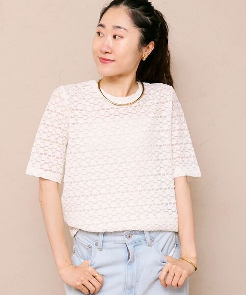 le.coeur blanc（ルクールブラン）の「《WEB限定アイテム》ストレッチレースハーフスリーブプルオーバー（Tシャツ/カットソー・レディース・オフホワイト/ブラック・38）」の19枚目の写真