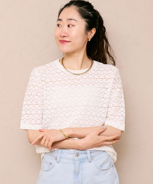 le.coeur blanc（ルクールブラン）の「《WEB限定アイテム》ストレッチレースハーフスリーブプルオーバー（Tシャツ/カットソー・レディース・オフホワイト/ブラック・38）」の20枚目の写真