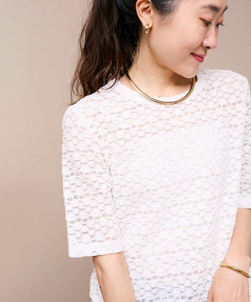le.coeur blanc（ルクールブラン）の「《WEB限定アイテム》ストレッチレースハーフスリーブプルオーバー（Tシャツ/カットソー・レディース・オフホワイト/ブラック・38）」の22枚目の写真
