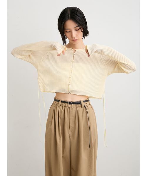 MIESROHE(ミースロエ)の「【洗える】【Nuriコラボ】シアーRIBニットカーデ(ニット/セーター・レディース・ブルー/イエロー/ホワイト/ライトブルー/ブラック・F)」の11枚目の写真