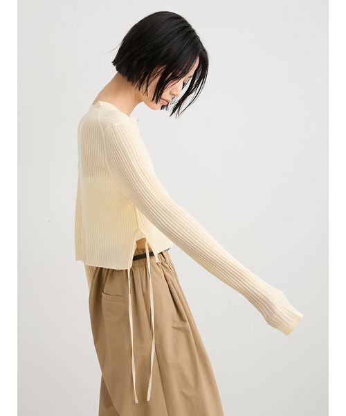 MIESROHE(ミースロエ)の「【洗える】【Nuriコラボ】シアーRIBニットカーデ(ニット/セーター・レディース・ブルー/イエロー/ホワイト/ライトブルー/ブラック・F)」の13枚目の写真